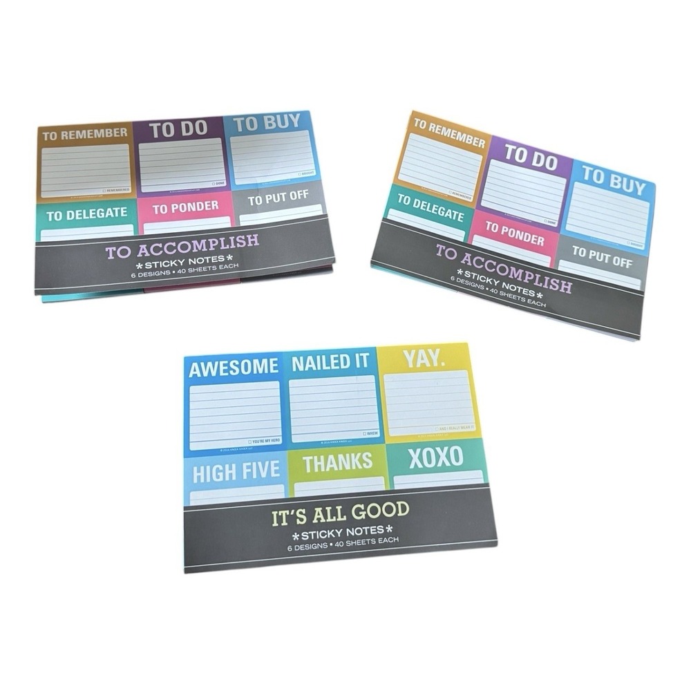 Knock Knock Sticky Notes Lot of 3 To Accomplish It's All Good 12 Designs Office